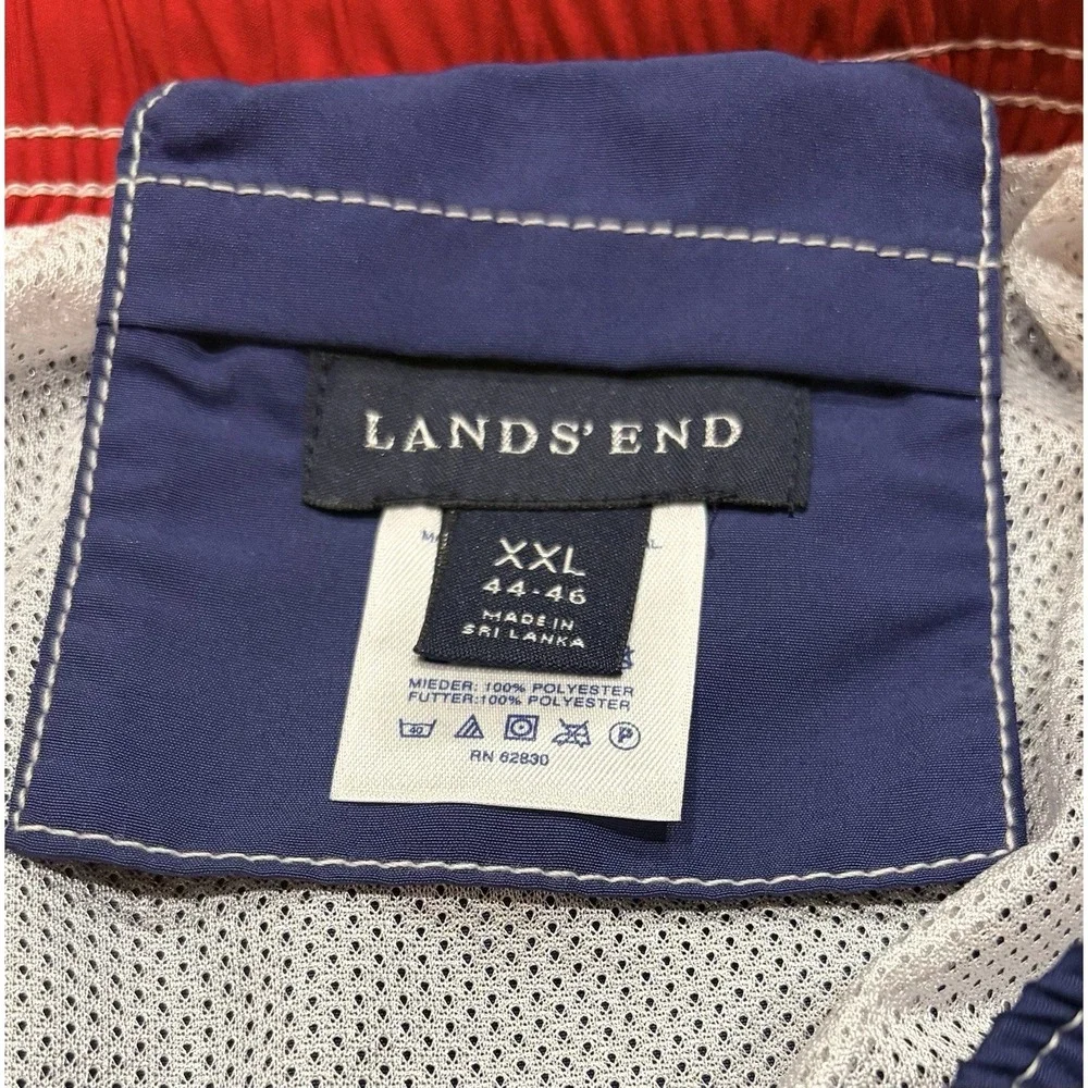 Lands End Swim Trunks Mens XXL Blue Embroidered Patriotic American Flags Lined